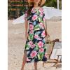 imageZeagoo Women Floral Summer Dress Casual Beach Dress Printed T Shirt Dress Split Long Dress Travel 2025 Vacation DressPink Floral