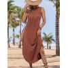 imageZeagoo Women Floral Summer Dress Casual Beach Dress Printed Tank Dress with Pockets Pleated Front Long DressBrick Red
