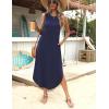 imageZeagoo Women Floral Summer Dress Casual Beach Dress Printed Tank Dress with Pockets Pleated Front Long DressNavy Blue