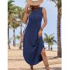 imageZeagoo Women Floral Summer Dress Casual Beach Dress Printed Tank Dress with Pockets Pleated Front Long DressNavy Blue