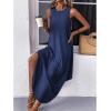 imageZeagoo Women Floral Summer Dress Casual Beach Dress Printed Tank Dress with Pockets Pleated Front Long DressNavy Blue