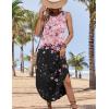 imageZeagoo Women Floral Summer Dress Casual Beach Dress Printed Tank Dress with Pockets Pleated Front Long DressPinkblack Print