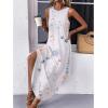 imageZeagoo Women Floral Summer Dress Casual Beach Dress Printed Tank Dress with Pockets Pleated Front Long DressWhite Floral
