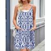 imageZeagoo Women Summer Dresses Casual Beach Vacation Dress Spaghetti Strap Sundress Sleeveless Mini Short Dress with PocketsBlue White Printed