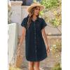 imageZeagoo Womens Button Down Shirt Dress Summer Cotton Linen Dress VNeck Mini Dress Casual Short Sleeve Loose Tunic Dresses01navy Blue