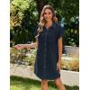 imageZeagoo Womens Button Down Shirt Dress Summer Cotton Linen Dress VNeck Mini Dress Casual Short Sleeve Loose Tunic Dresses01navy Blue