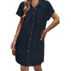imageZeagoo Womens Button Down Shirt Dress Summer Cotton Linen Dress VNeck Mini Dress Casual Short Sleeve Loose Tunic Dresses01navy Blue