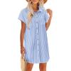 imageZeagoo Womens Button Down Shirt Dress Summer Cotton Linen Dress VNeck Mini Dress Casual Short Sleeve Loose Tunic DressesBluewhite Stripe