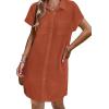 imageZeagoo Womens Button Down Shirt Dress Summer Cotton Linen Dress VNeck Mini Dress Casual Short Sleeve Loose Tunic DressesBrick Red