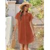 imageZeagoo Womens Button Down Shirt Dress Summer Cotton Linen Dress VNeck Mini Dress Casual Short Sleeve Loose Tunic DressesBrick Red