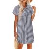 imageZeagoo Womens Button Down Shirt Dress Summer Cotton Linen Dress VNeck Mini Dress Casual Short Sleeve Loose Tunic DressesDark Bluewhite Stripe