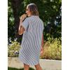 imageZeagoo Womens Button Down Shirt Dress Summer Cotton Linen Dress VNeck Mini Dress Casual Short Sleeve Loose Tunic DressesDark Bluewhite Stripe