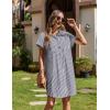 imageZeagoo Womens Button Down Shirt Dress Summer Cotton Linen Dress VNeck Mini Dress Casual Short Sleeve Loose Tunic DressesDark Bluewhite Stripe