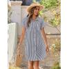 imageZeagoo Womens Button Down Shirt Dress Summer Cotton Linen Dress VNeck Mini Dress Casual Short Sleeve Loose Tunic DressesDark Bluewhite Stripe