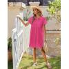 imageZeagoo Womens Button Down Shirt Dress Summer Cotton Linen Dress VNeck Mini Dress Casual Short Sleeve Loose Tunic DressesRose Red