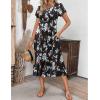 imageZeagoo Womens Casual Dress for Summer Short Sleeve Pleated Dress Loose Flowy Beach Dress with Pockets Flare Midi SundressBlack Flower