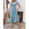 imageZeagoo Womens Casual Dress for Summer Short Sleeve Pleated Dress Loose Flowy Beach Dress with Pockets Flare Midi SundressBlue Flower