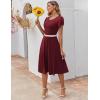 imageZeagoo Womens Casual Dress for Summer Short Sleeve Pleated Dress Loose Flowy Beach Dress with Pockets Flare Midi SundressBurgundy
