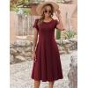 imageZeagoo Womens Casual Dress for Summer Short Sleeve Pleated Dress Loose Flowy Beach Dress with Pockets Flare Midi SundressBurgundy