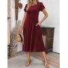 imageZeagoo Womens Casual Dress for Summer Short Sleeve Pleated Dress Loose Flowy Beach Dress with Pockets Flare Midi SundressBurgundy