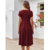 imageZeagoo Womens Casual Dress for Summer Short Sleeve Pleated Dress Loose Flowy Beach Dress with Pockets Flare Midi SundressBurgundy