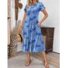 imageZeagoo Womens Casual Dress for Summer Short Sleeve Pleated Dress Loose Flowy Beach Dress with Pockets Flare Midi SundressCashew Blue Print