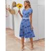 imageZeagoo Womens Casual Dress for Summer Short Sleeve Pleated Dress Loose Flowy Beach Dress with Pockets Flare Midi SundressCashew Blue Print