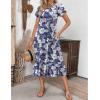 imageZeagoo Womens Casual Dress for Summer Short Sleeve Pleated Dress Loose Flowy Beach Dress with Pockets Flare Midi SundressDeep Blue Flower