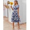 imageZeagoo Womens Casual Dress for Summer Short Sleeve Pleated Dress Loose Flowy Beach Dress with Pockets Flare Midi SundressDeep Blue Flower