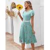 imageZeagoo Womens Casual Dress for Summer Short Sleeve Pleated Dress Loose Flowy Beach Dress with Pockets Flare Midi SundressGreen Flower