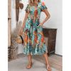 imageZeagoo Womens Casual Dress for Summer Short Sleeve Pleated Dress Loose Flowy Beach Dress with Pockets Flare Midi SundressLeaf Print