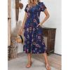 imageZeagoo Womens Casual Dress for Summer Short Sleeve Pleated Dress Loose Flowy Beach Dress with Pockets Flare Midi SundressNavy Flower