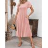 imageZeagoo Womens Casual Dress for Summer Short Sleeve Pleated Dress Loose Flowy Beach Dress with Pockets Flare Midi SundressPink Dot