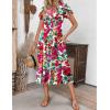 imageZeagoo Womens Casual Dress for Summer Short Sleeve Pleated Dress Loose Flowy Beach Dress with Pockets Flare Midi SundressPink Floral