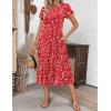 imageZeagoo Womens Casual Dress for Summer Short Sleeve Pleated Dress Loose Flowy Beach Dress with Pockets Flare Midi SundressRed Floral