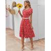 imageZeagoo Womens Casual Dress for Summer Short Sleeve Pleated Dress Loose Flowy Beach Dress with Pockets Flare Midi SundressRed Floral