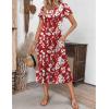 imageZeagoo Womens Casual Dress for Summer Short Sleeve Pleated Dress Loose Flowy Beach Dress with Pockets Flare Midi SundressRed Flower