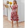 imageZeagoo Womens Casual Dress for Summer Short Sleeve Pleated Dress Loose Flowy Beach Dress with Pockets Flare Midi SundressRed Flower