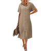 imageZeagoo Womens Dress Summer Casual Short Sleeve Button Down Shirt Dress Beach Cover Up Dress with PocketsBeige