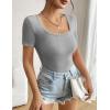 imageZeagoo Womens Short Sleeve T Shirts Casual Summer Basic Scoop Neck Slim Fit Rib Knit Business Work Tee TopsLight Grey
