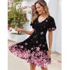imageZeagoo Womens Summer Dress Casual Swing Floral Ruffle Short Sleeve Sundresses Beach Mini Aline Shift Dress 2025 with PocketsPink Black Floral