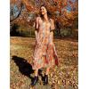 imageZeagoo Womens Summer Dress Midi Floral Flutter Short Sleeve Casual Dresses with Pockets Tiered Flowy Boho Beach DressFloral Orange