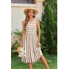 imageZeagoo Womens Summer Tank Midi Dress with Pockets Sleeveless ALine Dress Casual Floral TShirt Dress Flowy Beach SundressApricot White Stripe