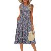 imageZeagoo Womens Summer Tank Midi Dress with Pockets Sleeveless ALine Dress Casual Floral TShirt Dress Flowy Beach SundressBlue Flower Print