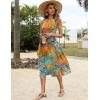 imageZeagoo Womens Summer Tank Midi Dress with Pockets Sleeveless ALine Dress Casual Floral TShirt Dress Flowy Beach SundressOrange Green Leaf