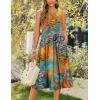 imageZeagoo Womens Summer Tank Midi Dress with Pockets Sleeveless ALine Dress Casual Floral TShirt Dress Flowy Beach SundressOrange Green Leaf