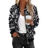 imageZeagoo Womens Bomber Jacket Casual Coat Zip Up Outerwear Windbreaker with Pockets SXXLBlack Print