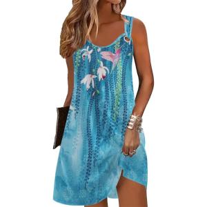 imageZeagoo Summer Dresses for Women Boho Beach Dress Sleeveless Sundresses with Pockets Casual Loose Tank Tshirt Sun DressBlue White Flower