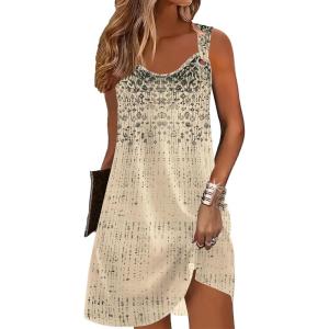 imageZeagoo Summer Dresses for Women Boho Beach Dress Sleeveless Sundresses with Pockets Casual Loose Tank Tshirt Sun DressBrown Printed