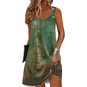 imageZeagoo Summer Dresses for Women Boho Beach Dress Sleeveless Sundresses with Pockets Casual Loose Tank Tshirt Sun DressGreenprint